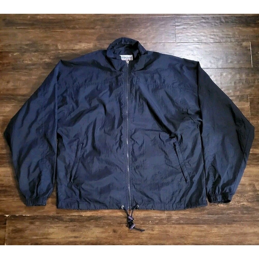 Vintage Champion Windbreaker Jacket M Navy Blue Full Zip 90s Y2K